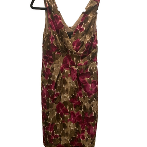 AXCESS Size L V-Neck Magenta and Brown Floral Sleeveless Dress